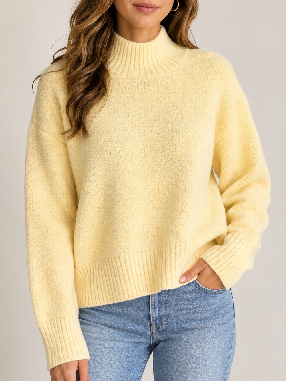 New Cider Lemon Mock Neck Turtleneck Sweater M